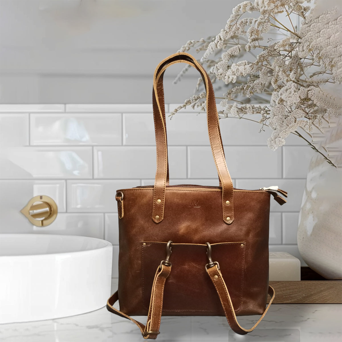 AK Premium Brown Leather Tote Bag for Women – Stylish Ladies Shoulder Bag