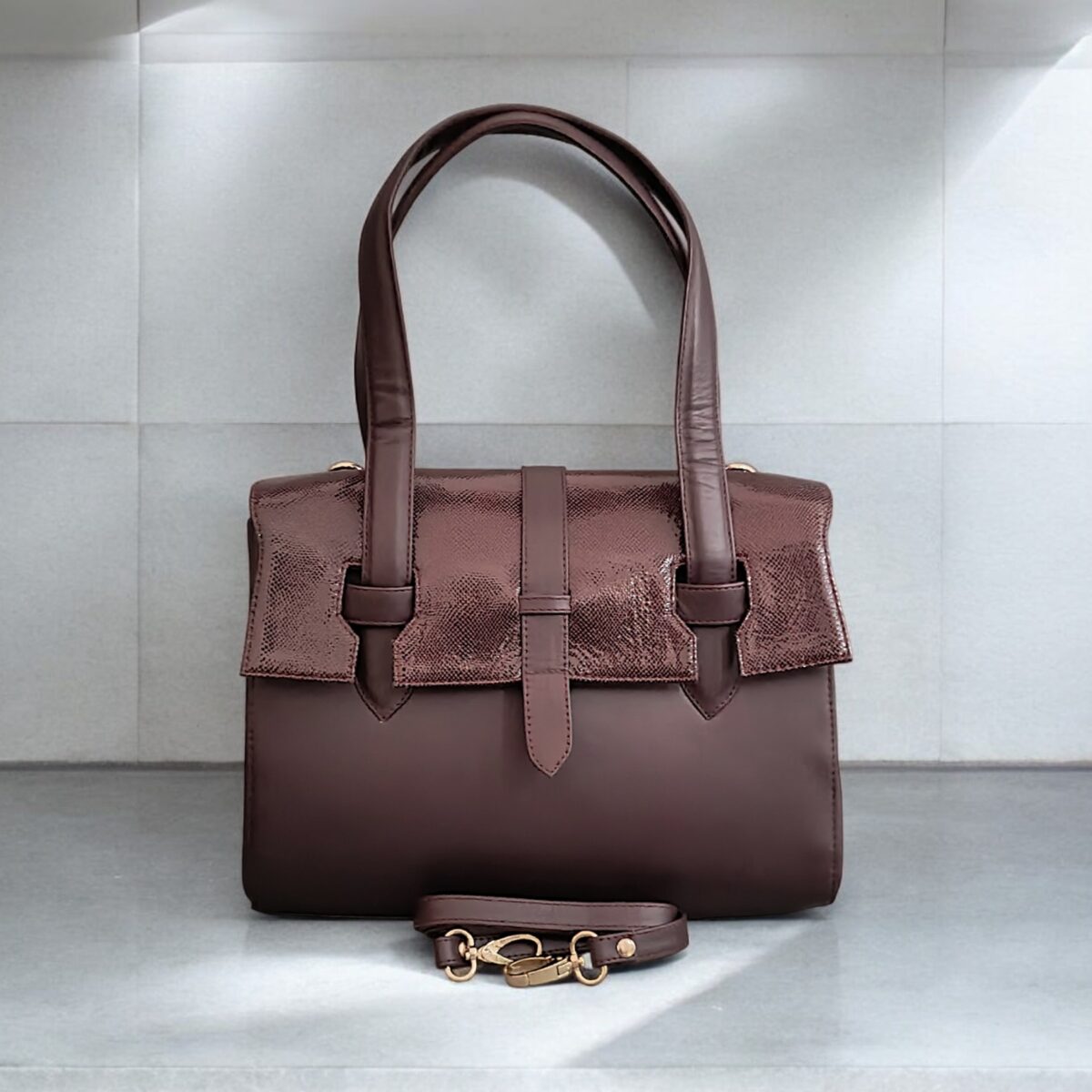 Soft Nappa & Flap Embossed Leather Handbag